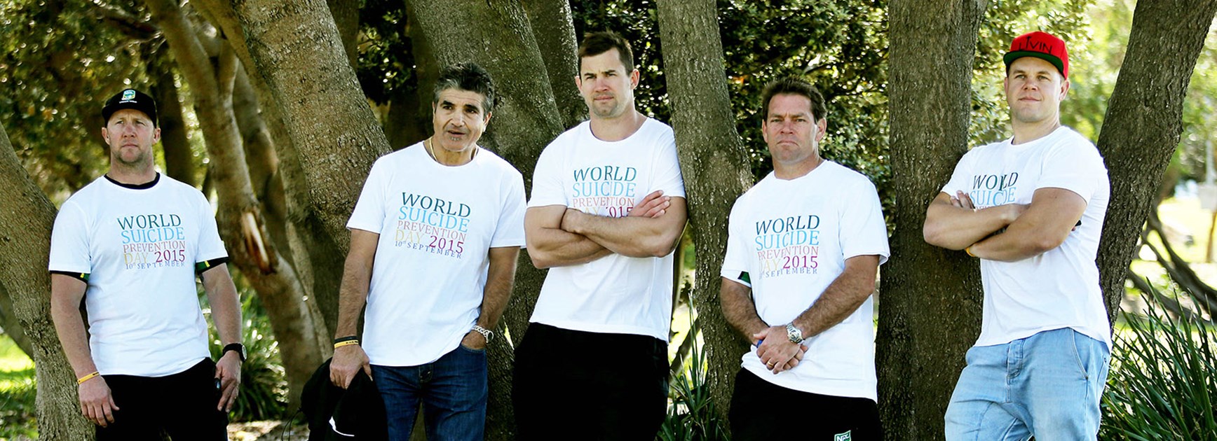 Shaun Timmins, Mario Fenech, Brenton Lawrence, Brett Kimmorley and Dan Hunt got together to promote World Suicide Day.