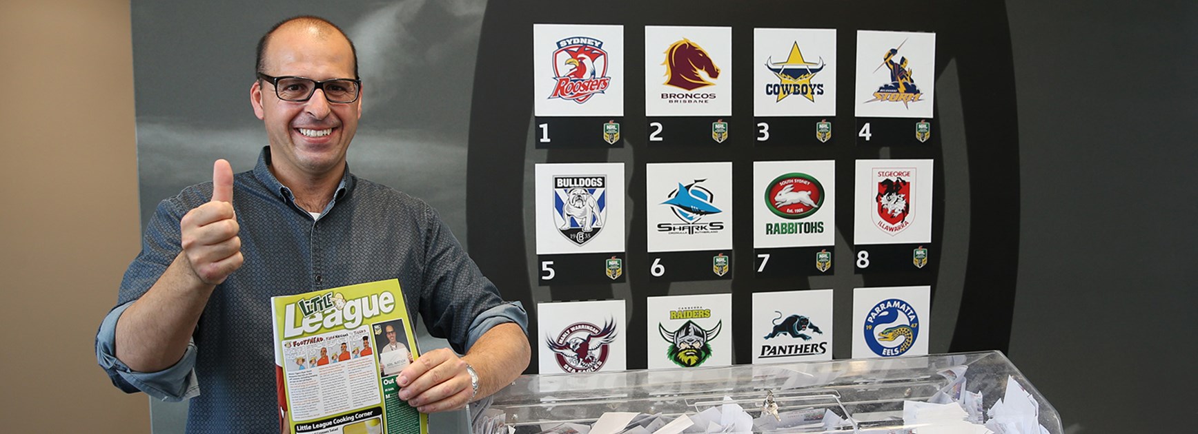 NRL staff member Jimmy Stavrianos drew the winners of the 2015 Holden Monster Raffle at Rugby League Central.