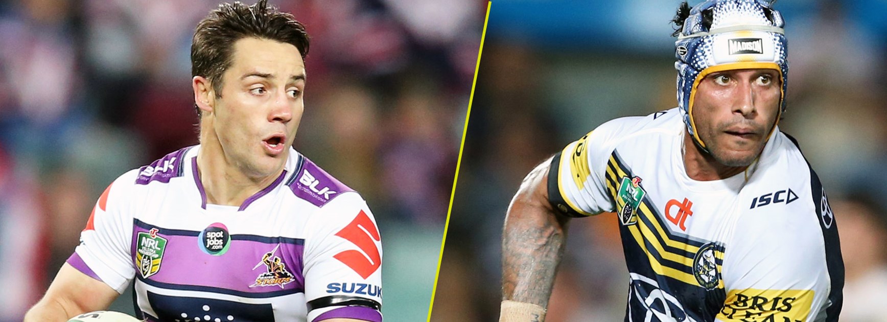 Queensland teammates Cooper Cronk and Johnathan Thurston face off in the Storm-Cowboys preliminary final on Saturday night.