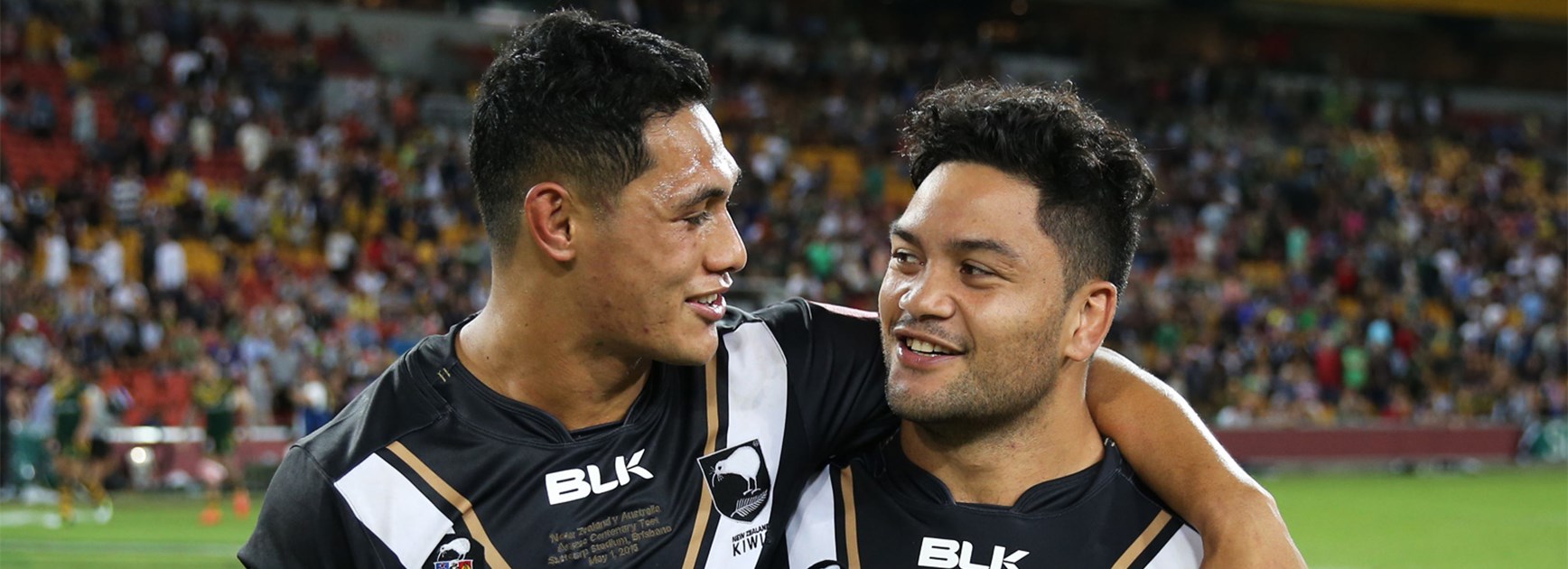 Rooster Roger Tuivasa-Sheck and Rabbitoh Issac Luke will team up for the Warriors next season.