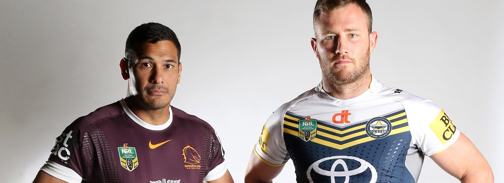 Justin Hodges and Gavin Cooper ahead of the 2015 NRL Telstra Premiership Grand Final.