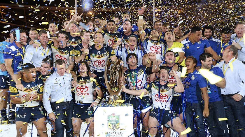 North Queensland Cowboys celebrate winning the 2015 NRL Grand Final.