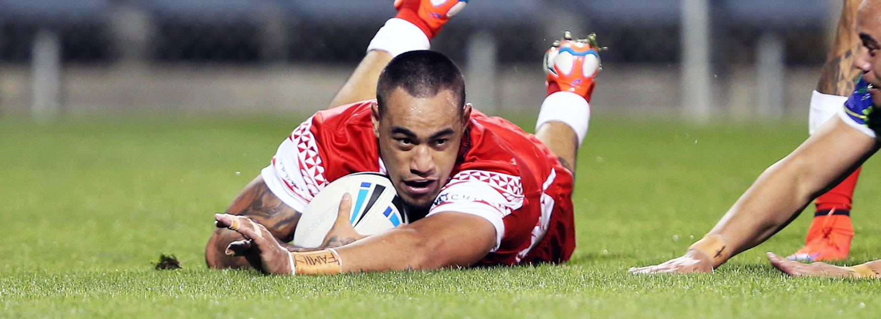 Mahe Fonua crossed for a try in Tonga's World Cup qualifier against Cooks Islands.