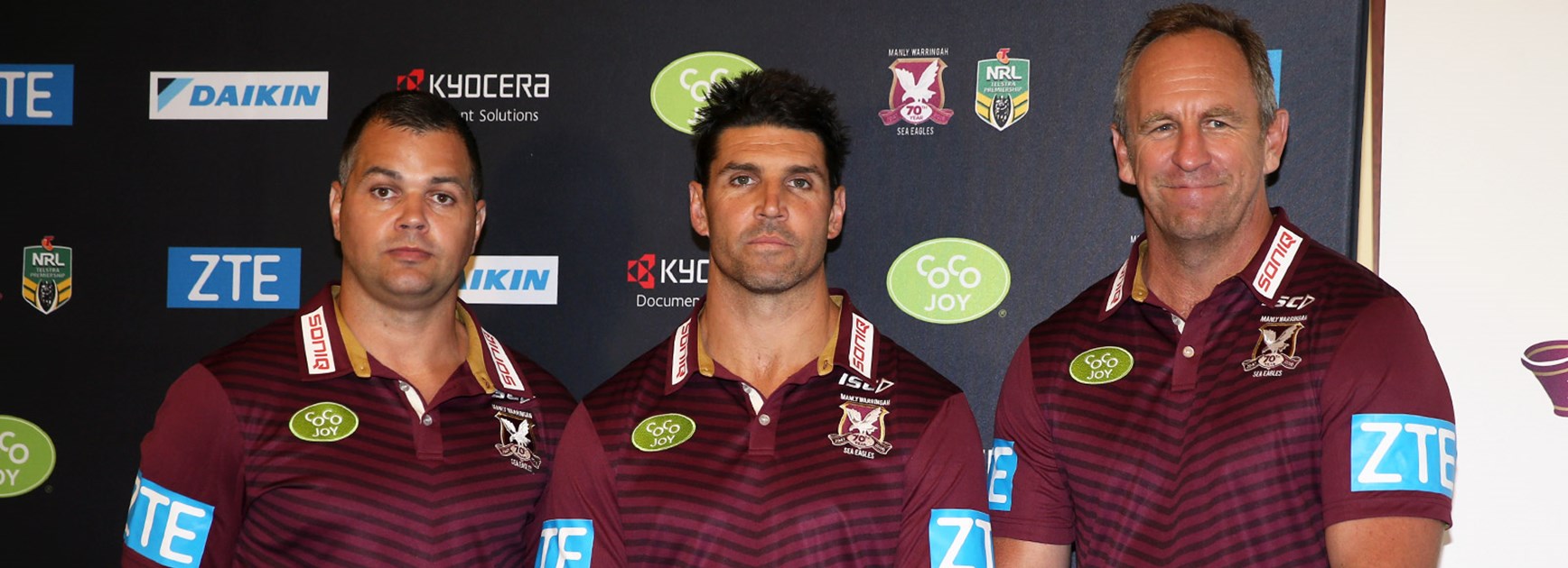 Manly NRL Assistant Coach Anthony Seibiold, Head Coach Trent Barrett, NRL Assistant Coach/Recruitment Manager John Cartwright.