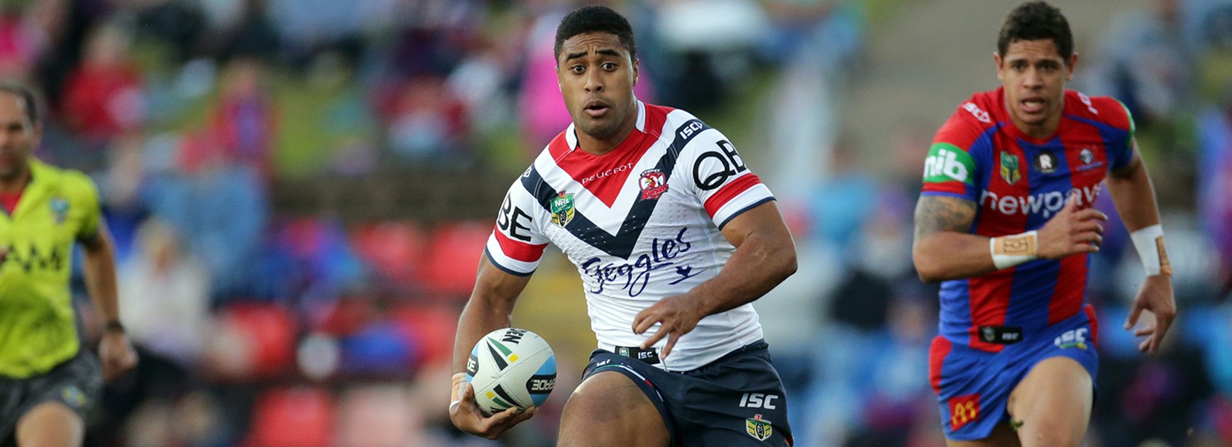 Michael Jennings makes a run against the Knights in Newcastle.