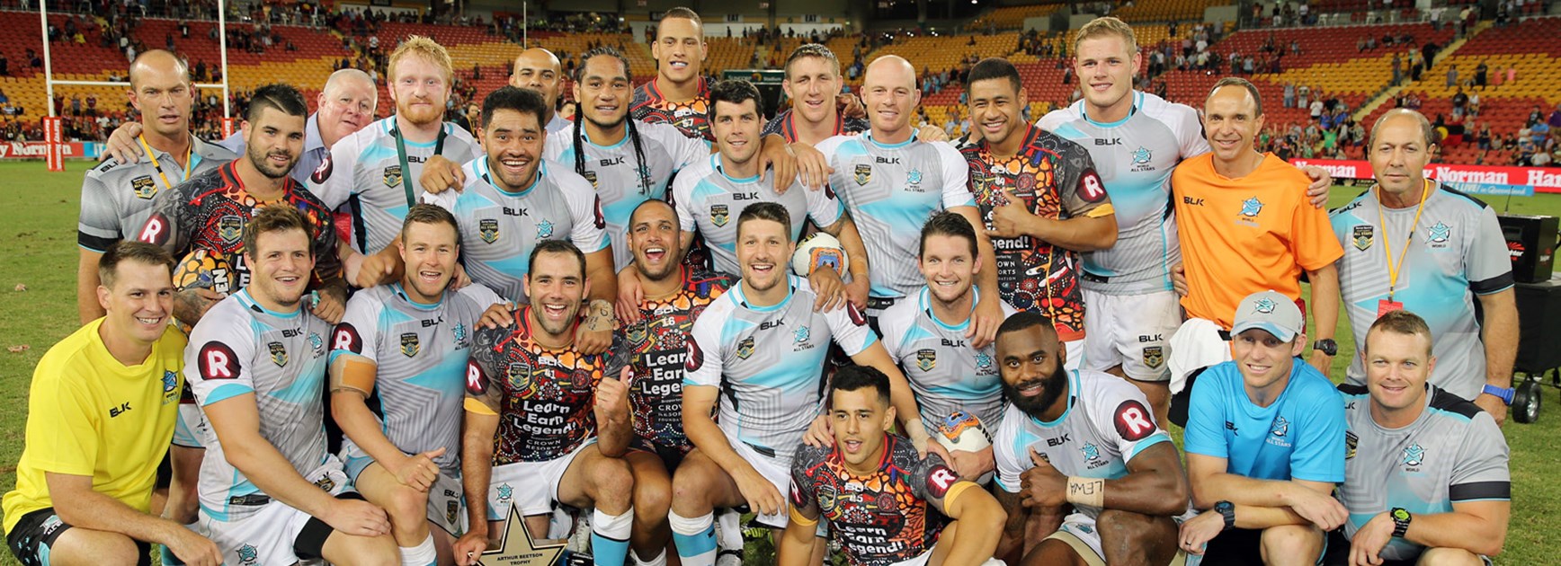 The 2016 World All Stars following their win over the Indigenous All Stars.