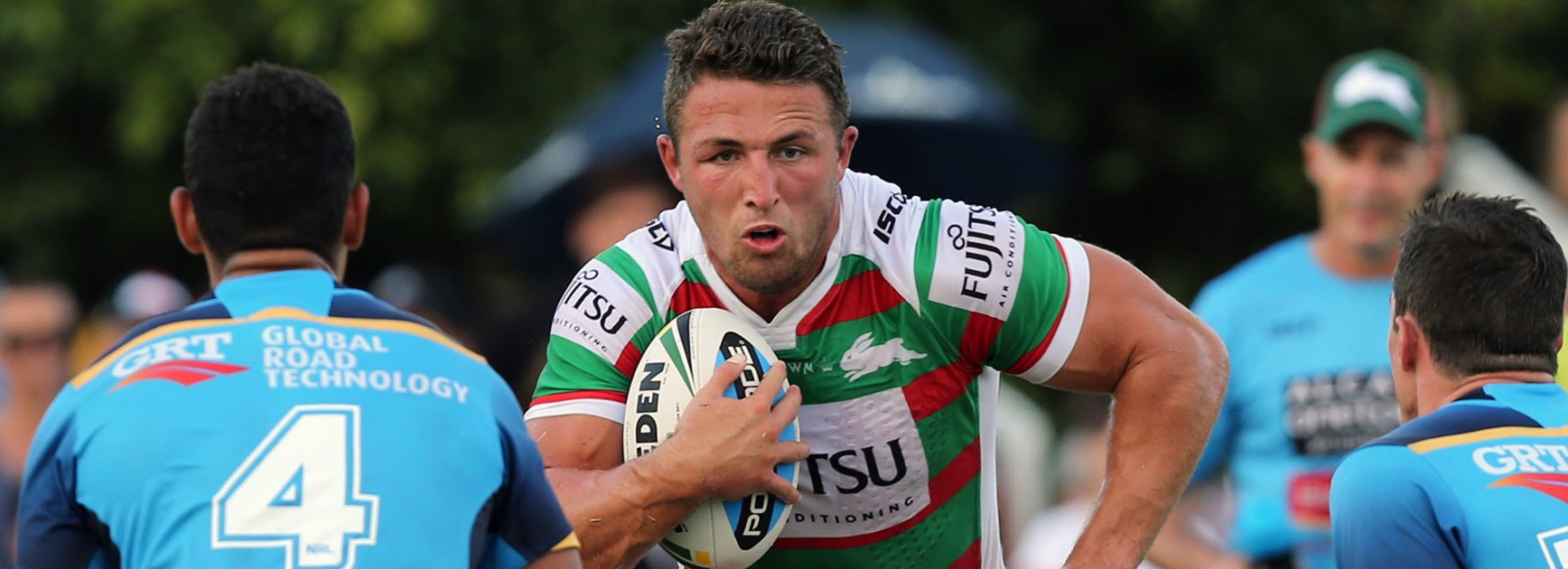 Sam Burgess scored a try against the Titans in his Rabbitohs return.