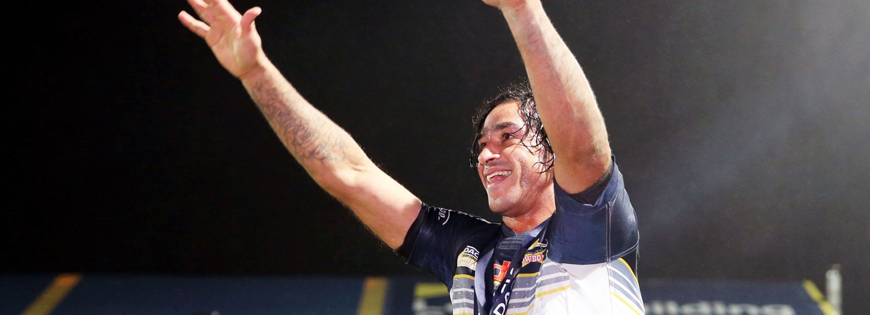 Johnathan Thurston with the Graham Murray Medal after the Cowboys' World Club Challenge win.