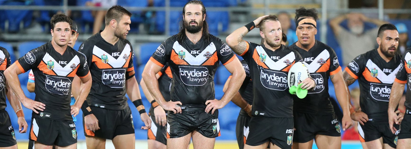 Wests Tigers players during their loss to the Titans in Round 3.