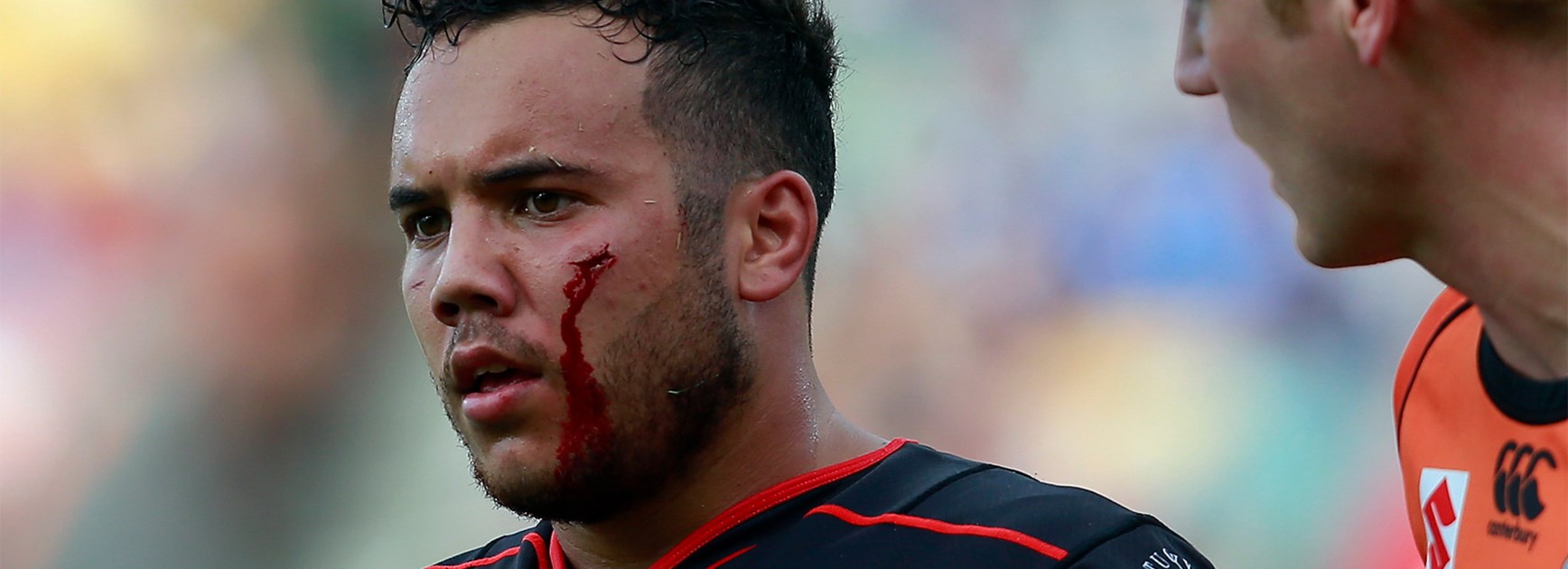 He was battered and bruised but Jazz Tevaga made an impressive debut for the Warriors against Melbourne.