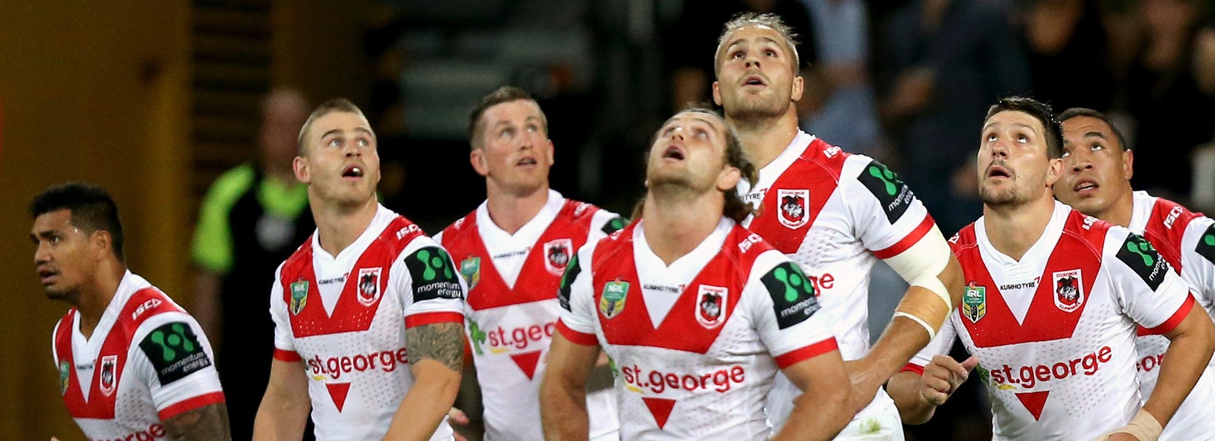 Dragons players during their loss to the Broncos in Round 6.