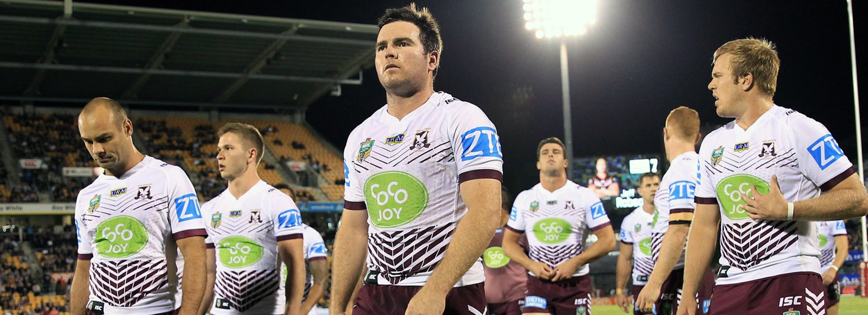 Manly players following their win over the Warriors in Auckland.