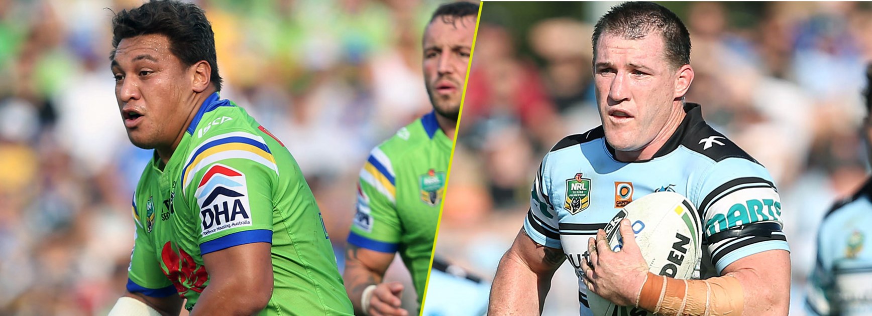Raiders second-rower Josh Papalii and Sharks captain Paul Gallen.