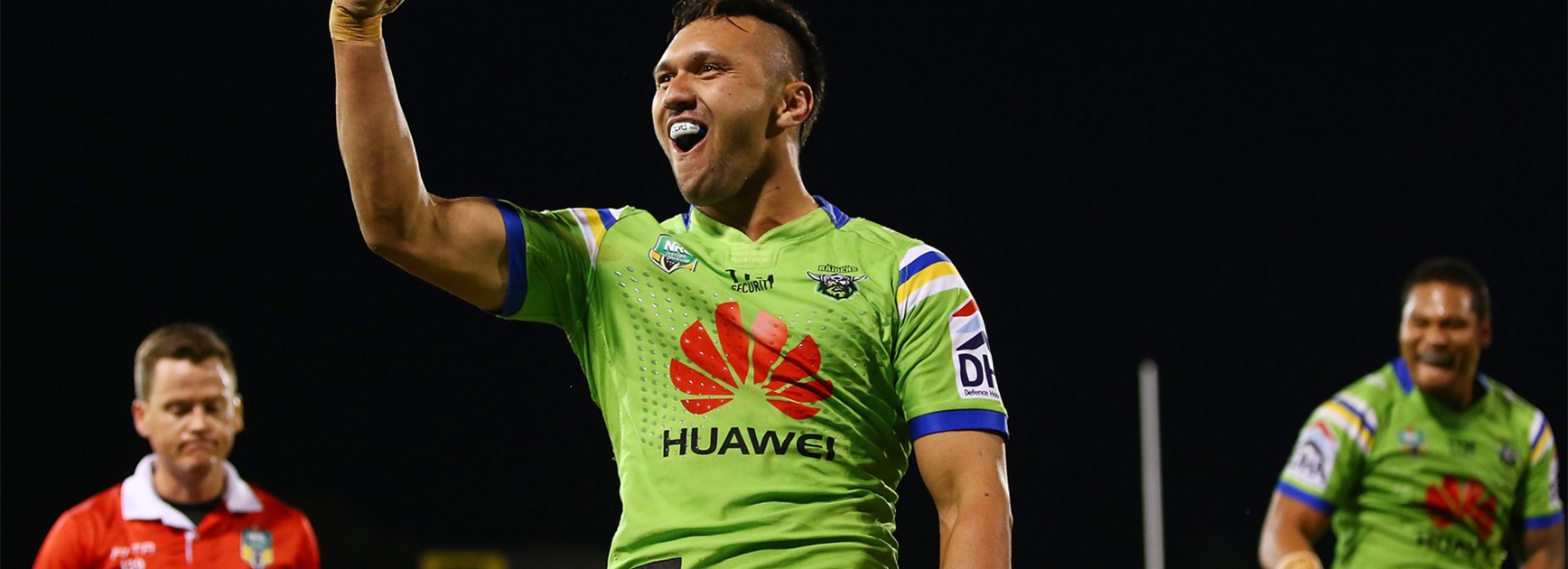 Jordan Rapana scored four tries in Canberra's rout of the Wests Tigers.