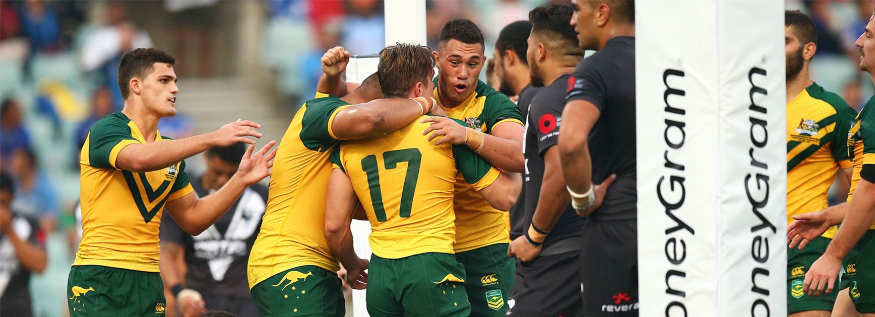 The Junior Kangaroos celebrated a 34-20 win over the Junior Kiwis on Saturday.