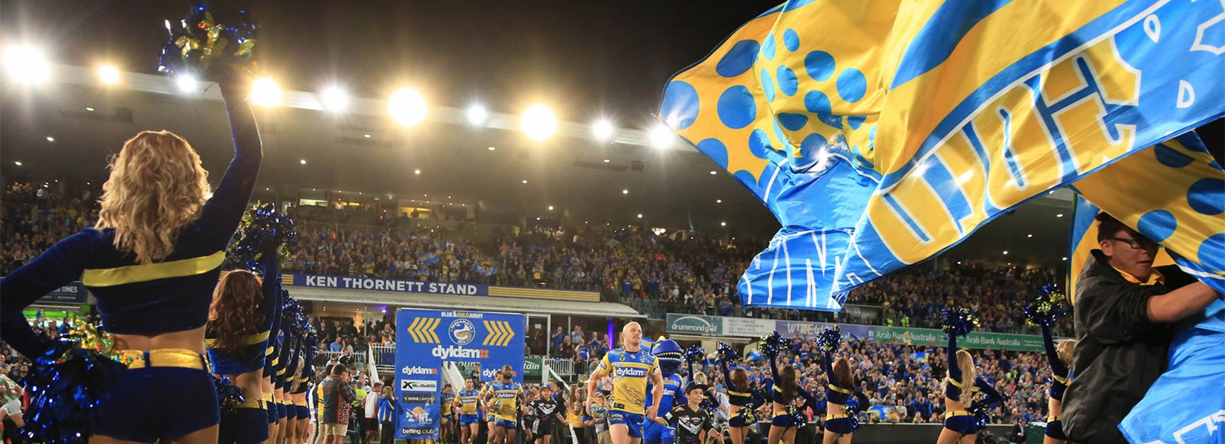 Beau Scott leads the Eels out in Round 10.