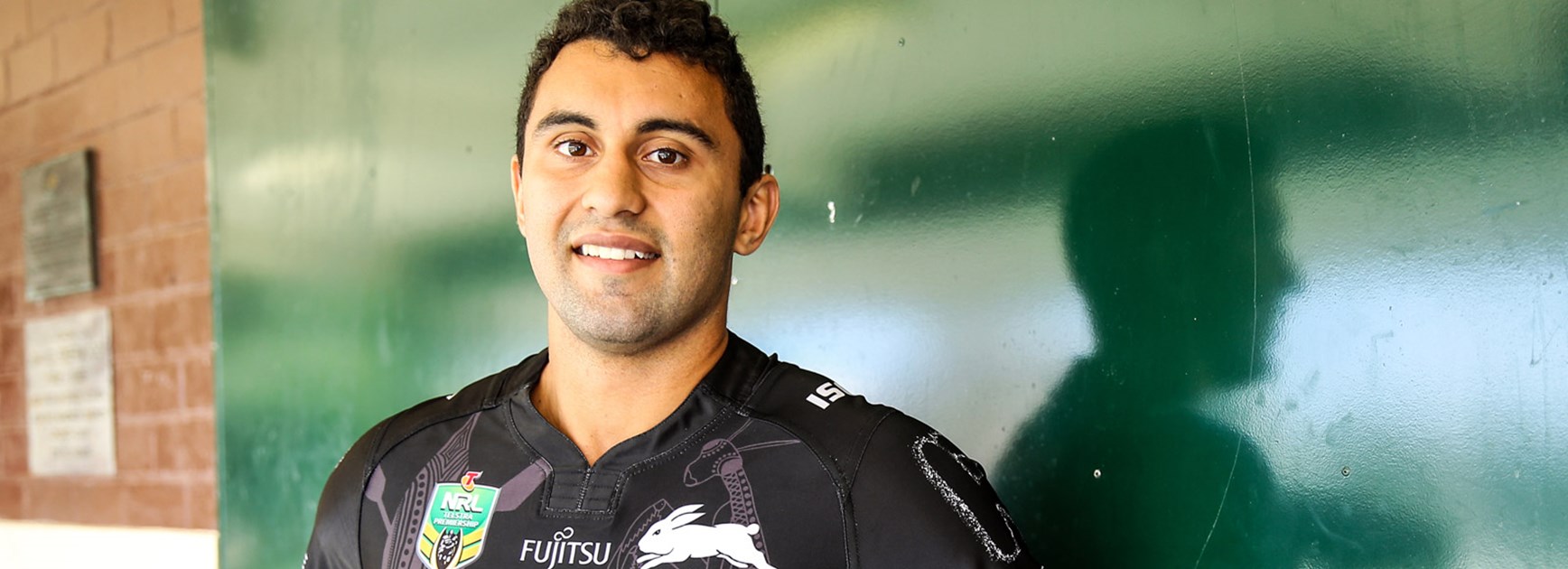 Rabbitohs fullback Alex Johnston in the club's 2016 Indigenous jersey.
