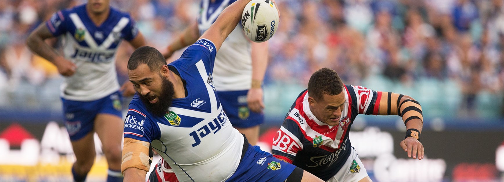 Bulldogs prop Sam Kasiano in action against the Roosters on Sunday.