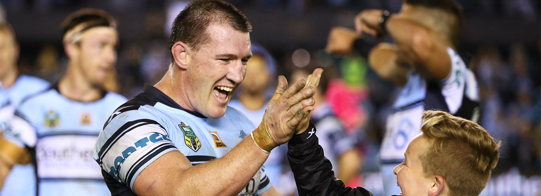 Paul Gallen celebrates after Monday night's win over the Cowboys.