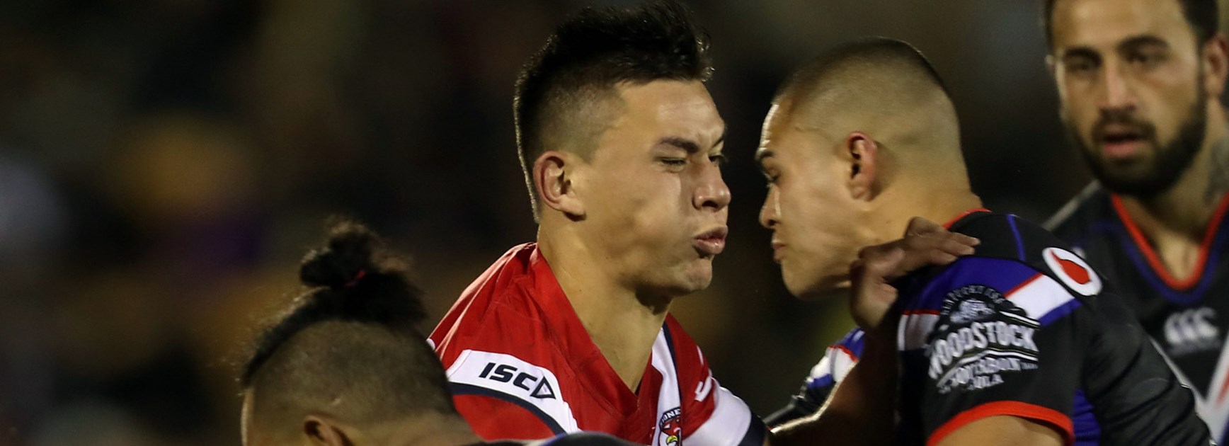 Winger Joseph Manu almost scored a try in his NRL debut for the Roosters.