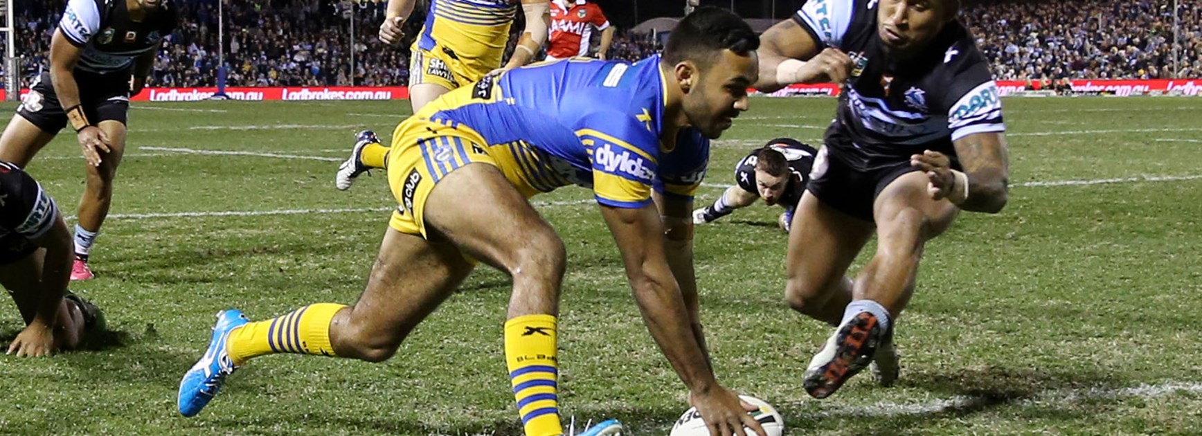 Eels winger Bevan French scored three tries against the Sharks in Round 17.