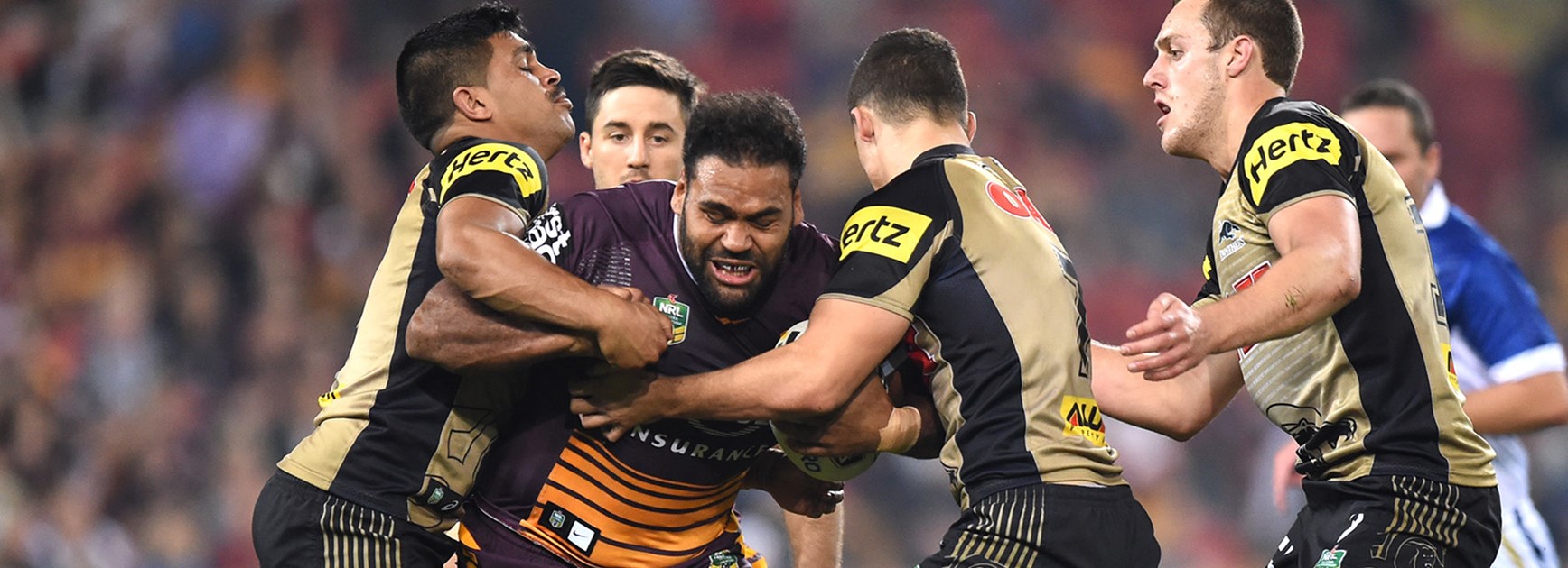 Sam Thaiday makes a run against the Panthers at Suncorp Stadium in Round 20.