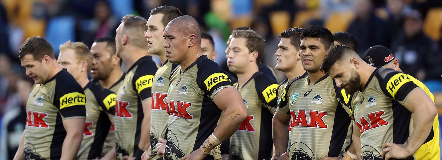 The Panthers look on after a Warriors try at Mt Smart Stadium in Round 21.