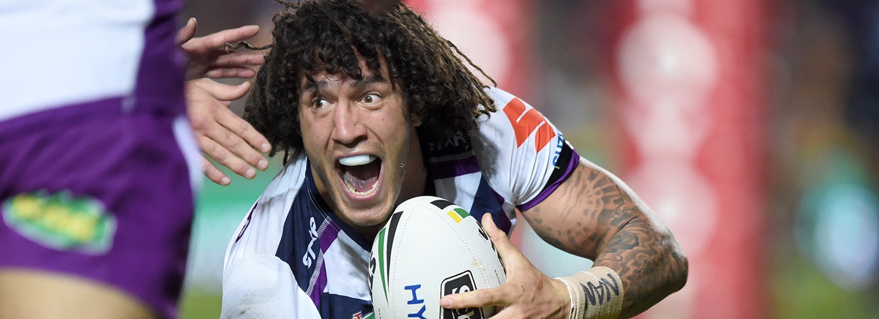 Kevin Proctor celebrates his try against the Cowboys in Round 21.