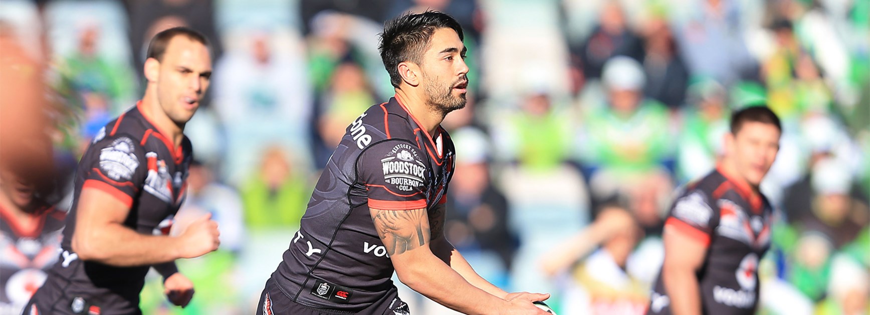 Shaun Johnson in action against the Raiders in Canberra in Round 20.