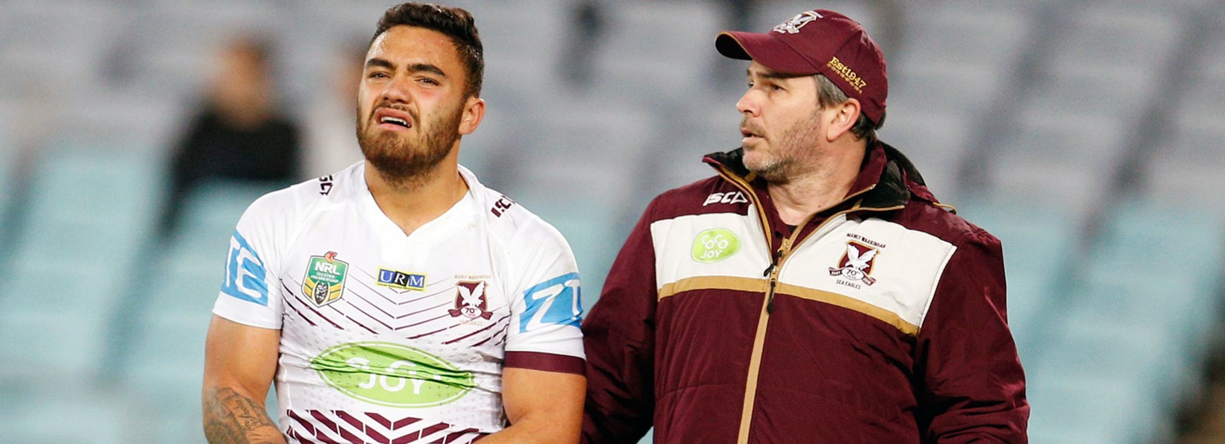 Sea Eagles centre Dylan Walker was injured against the Bulldogs in Round 23.