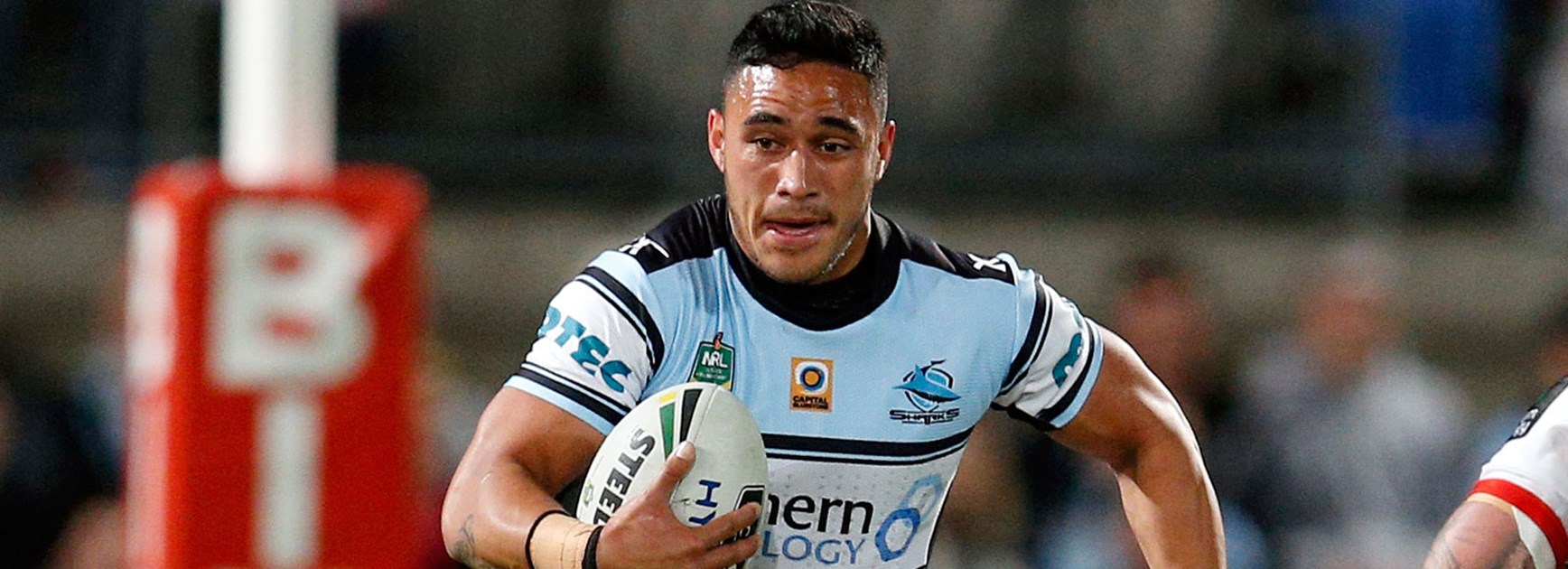Sharks winger Valentine Holmes against the Dragons in Round 23.