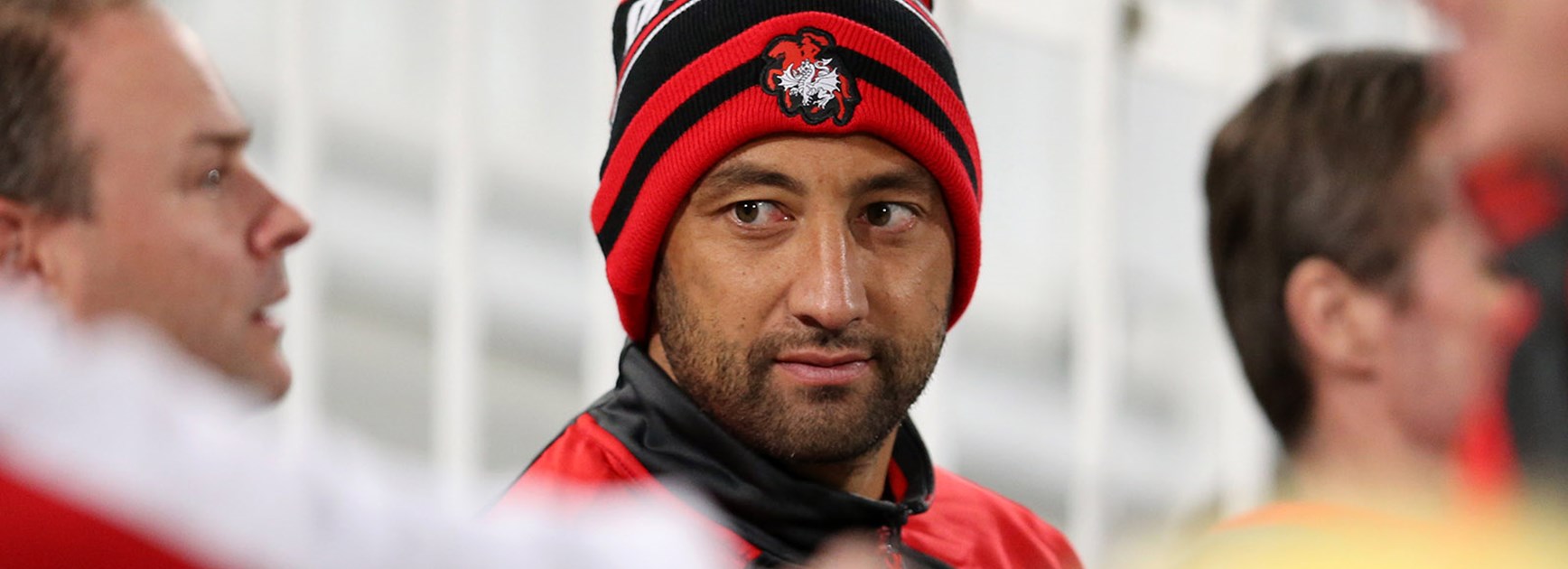Benji Marshall watches the Dragons play from the stands on Monday night.