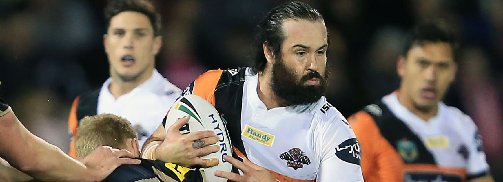Wests Tigers captain Aaron Woods against the Panthers in Round 24.