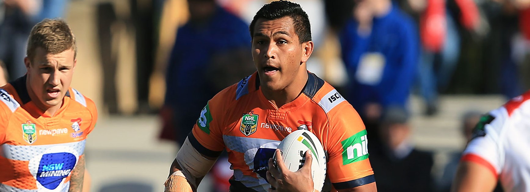Knights prop Daniel Saifiti against the Dragons in Round 26.