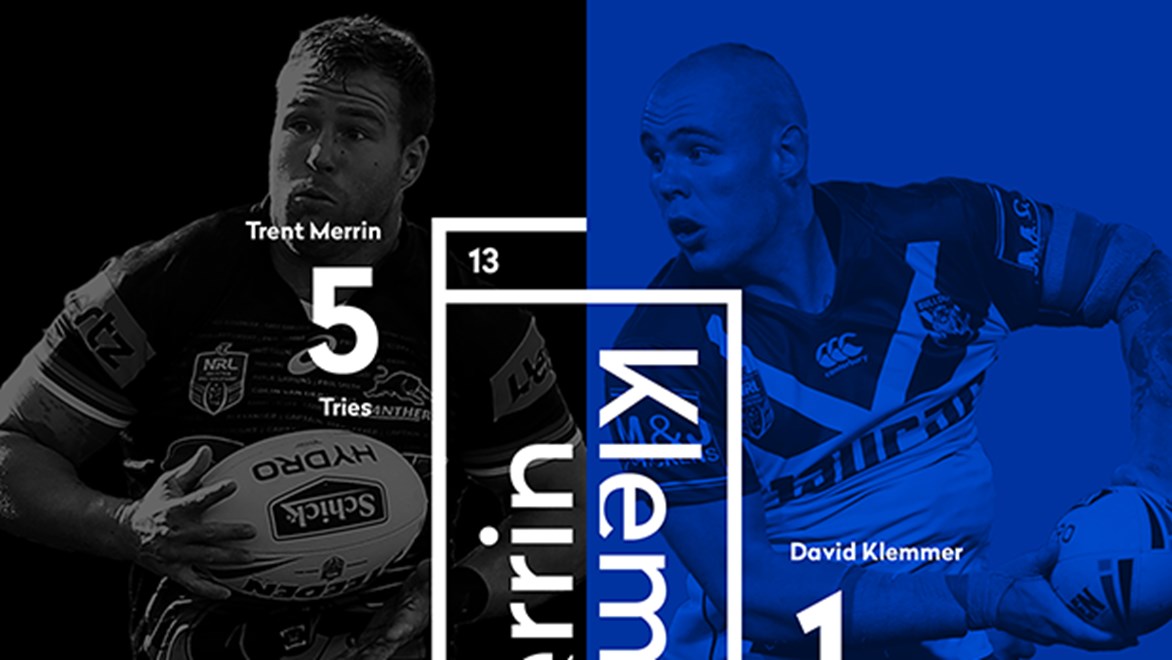 Penrith's Trent Merrin and Canterbury's David Klemmer go head-to-head in an Elimination Final.