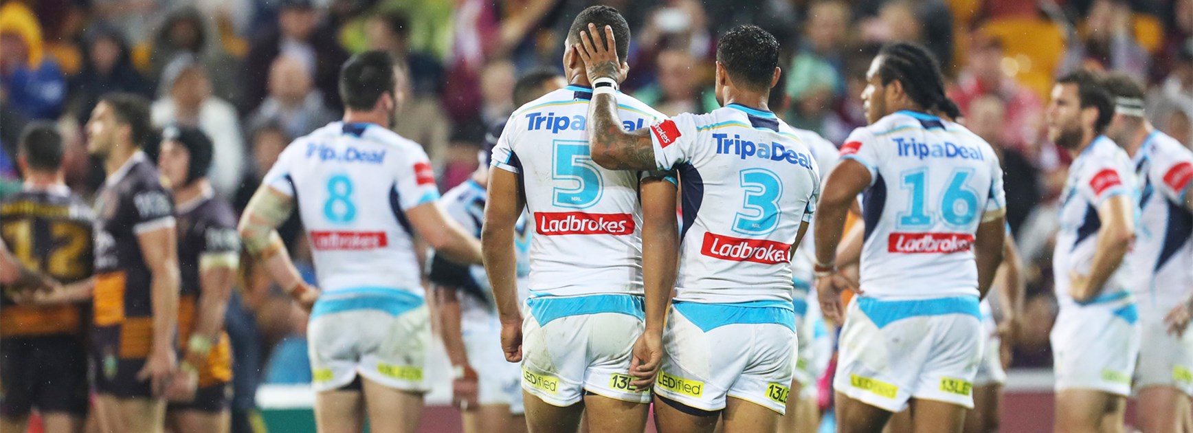 The Gold Coast Titans at the end of their loss to Brisbane in the opening week of the 2016 finals.