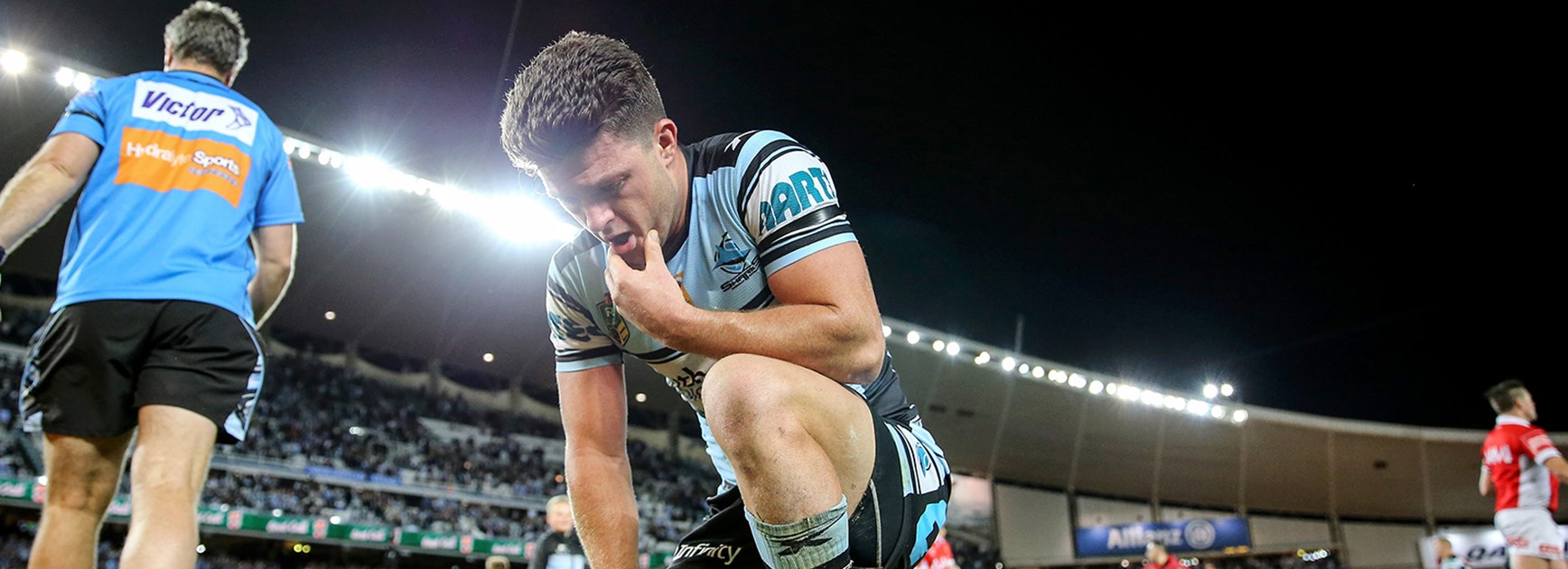 Sharks halfback Chad Townsend was overcome with emotion at full-time in the preliminary final against the Cowboys.