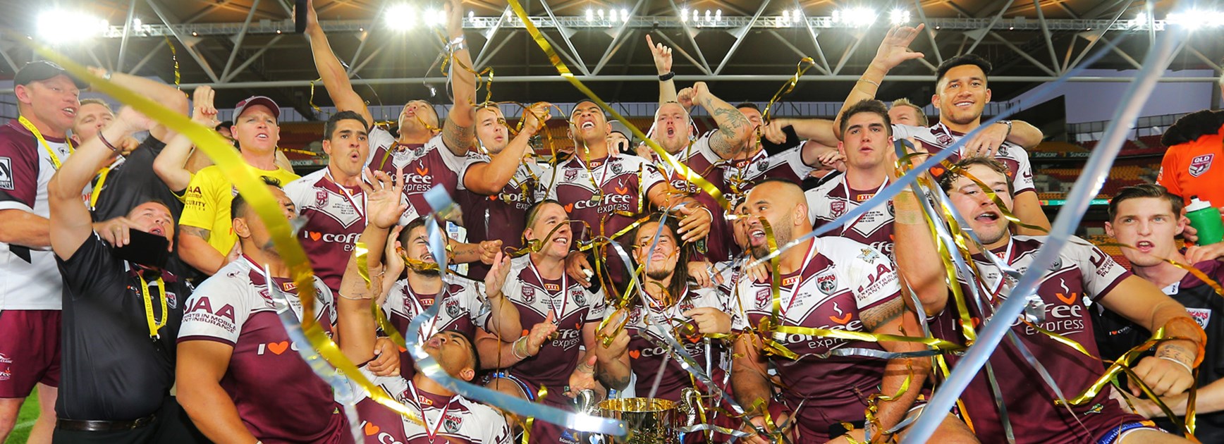The Burleigh Bears celebrate winning the 2016 QRL Intrust Super Cup Rugby League Grand Final at Suncorp Stadium.