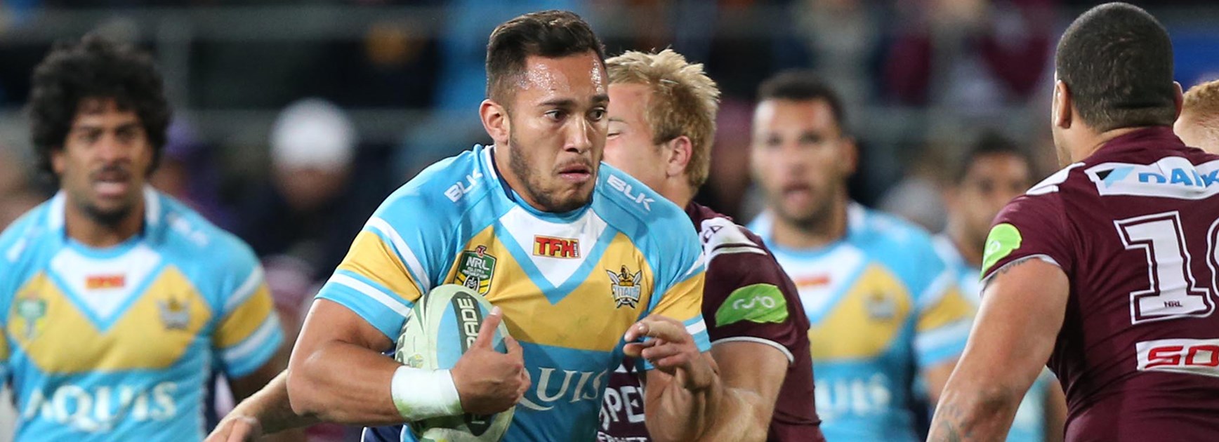 Gold Coast's Nathaniel Peteru scored a try on his NRL debut against Manly in Round 18.