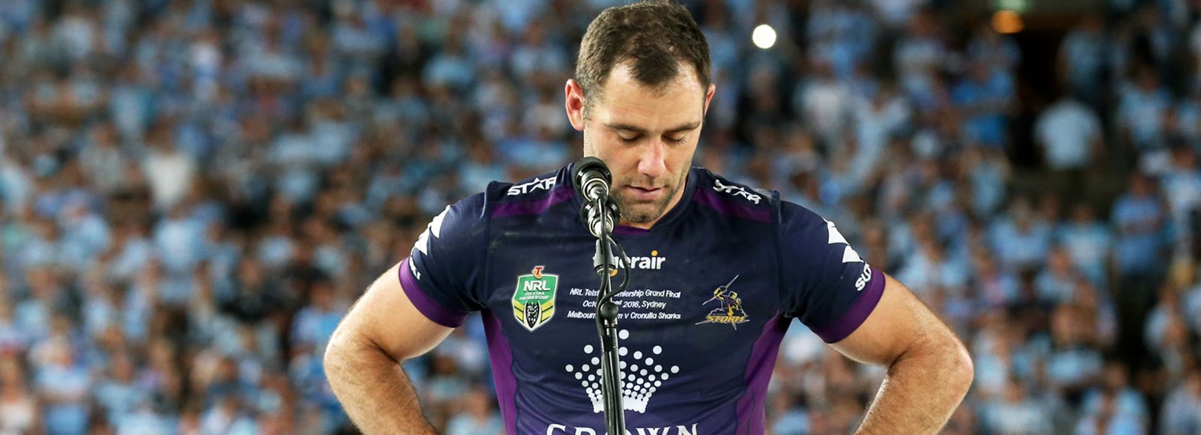 Storm captain Cameron Smith during his post-grand final speech.