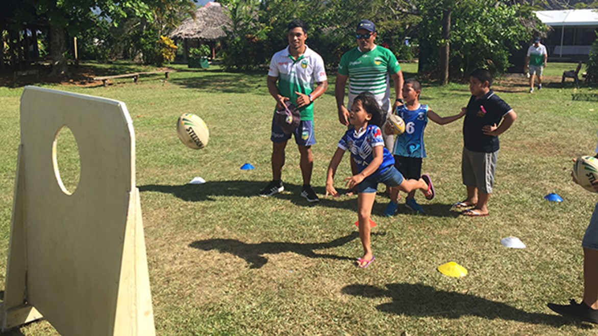 NRL Samoa game development officers helped run a series of drills at a Fan Day attended by both Test Teams.