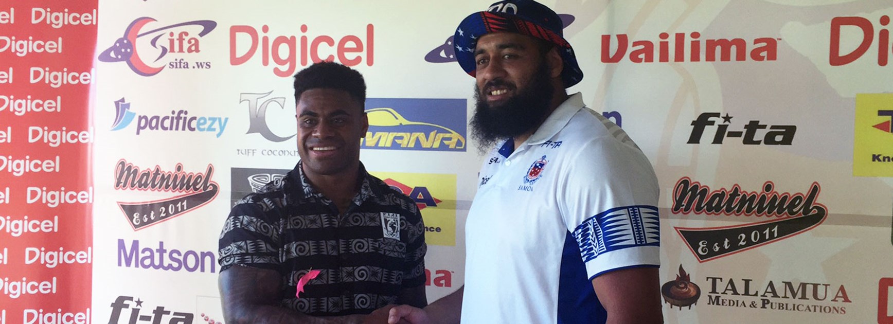Fiji captain Kevin Naiqama and Samoa forward Sam Kasiano.