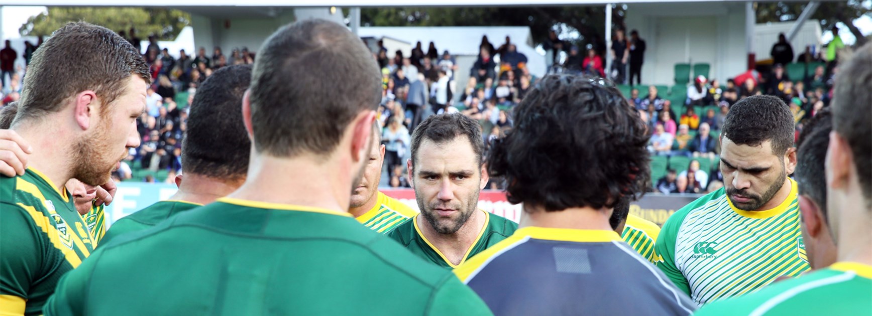 Cameron Smith address the Kangaroos ahead of Australia's clash with New Zealand in Perth.