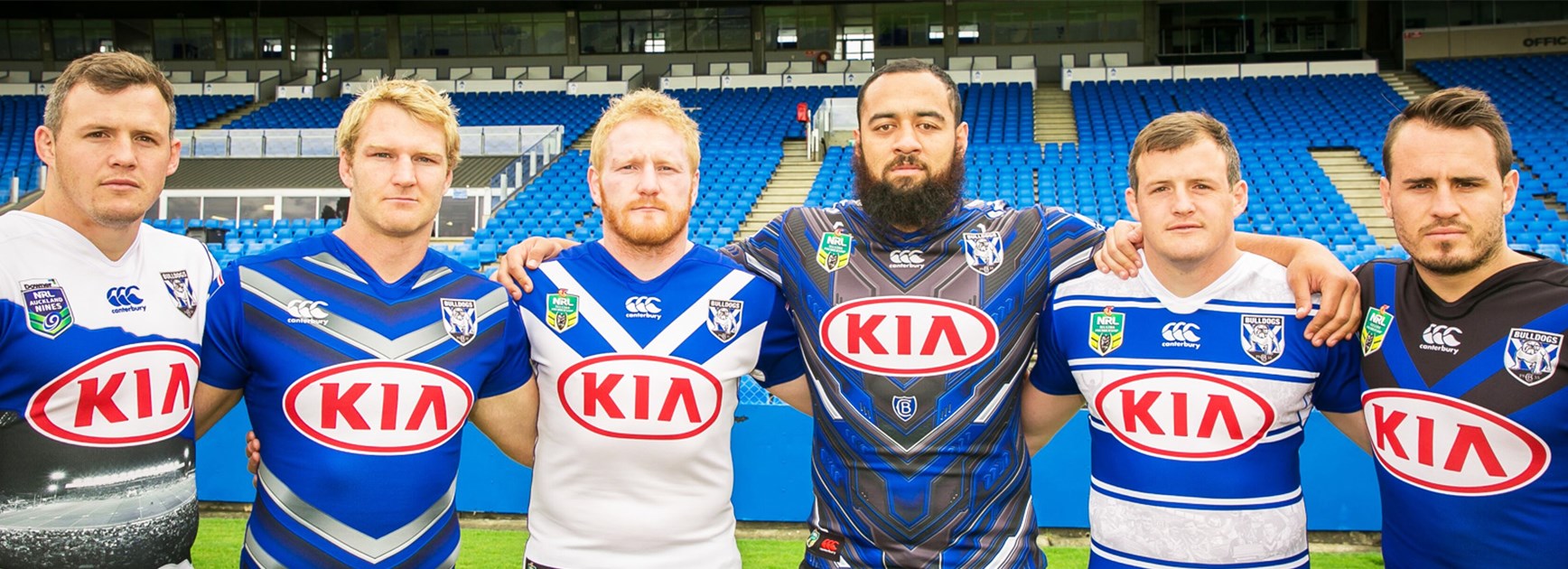 Bulldogs players show off their new jerseys for 2017.