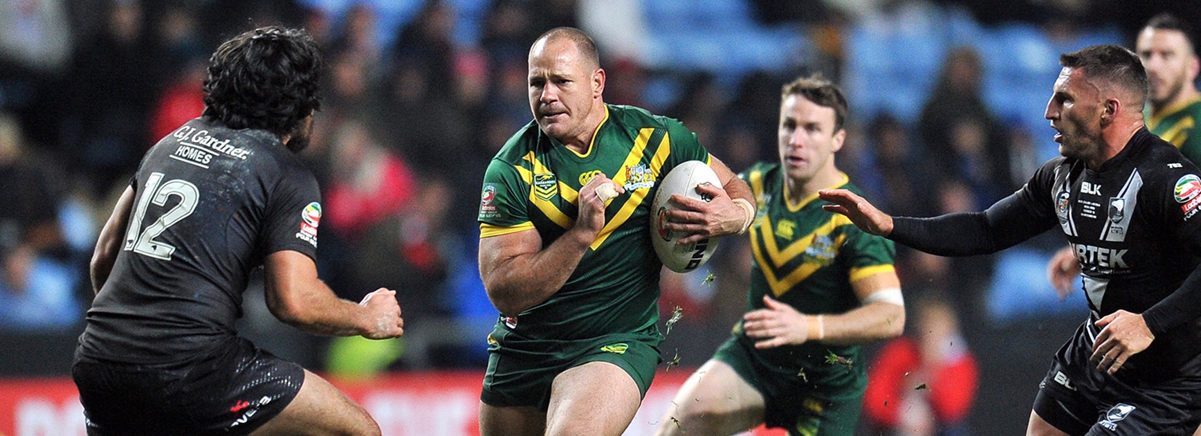 Kangaroos prop Matt Scott in action against the Kiwis in the Four Nations clash in Coventry.