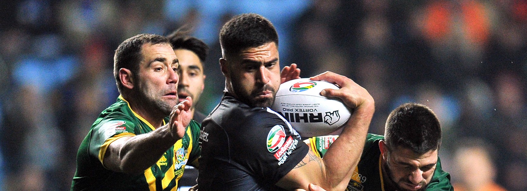 Kiwis captain Jesse Bromwich in action against the Kangaroos in the Four Nations in Coventry.