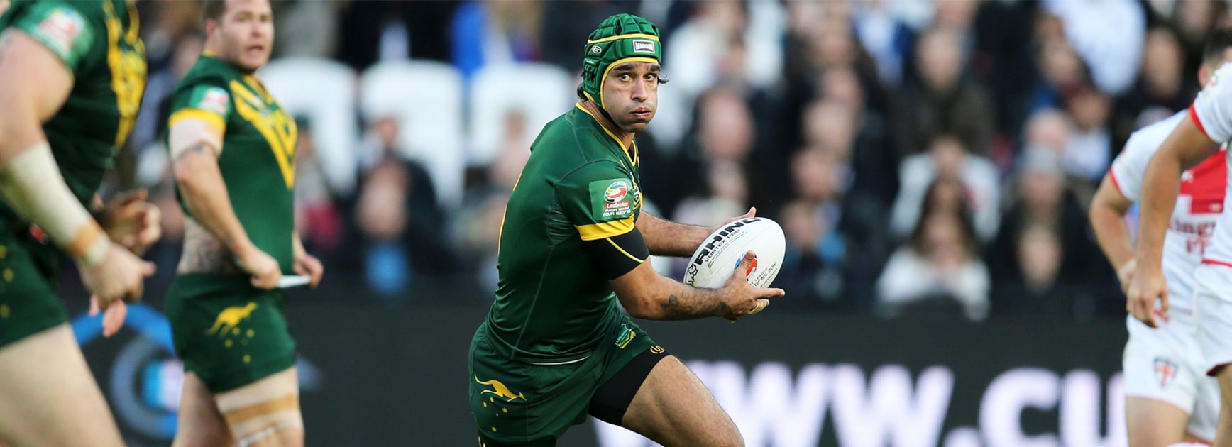 Johnathan Thurston in action for Australia against England at the Four Nations.