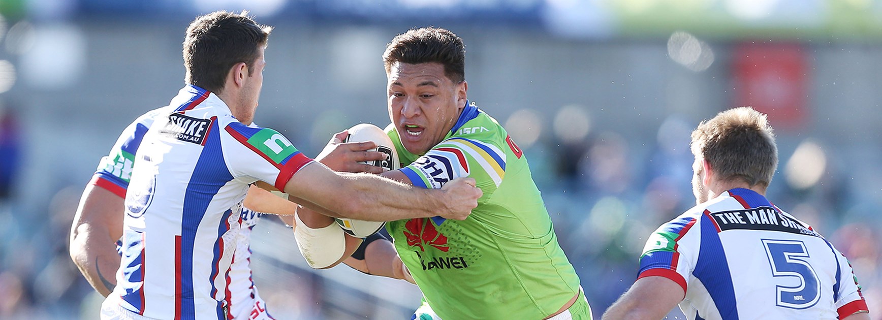 Canberra forward Josh Papalii in action against Newcastle in Round 17 of the 2016 Telstra Premiership.