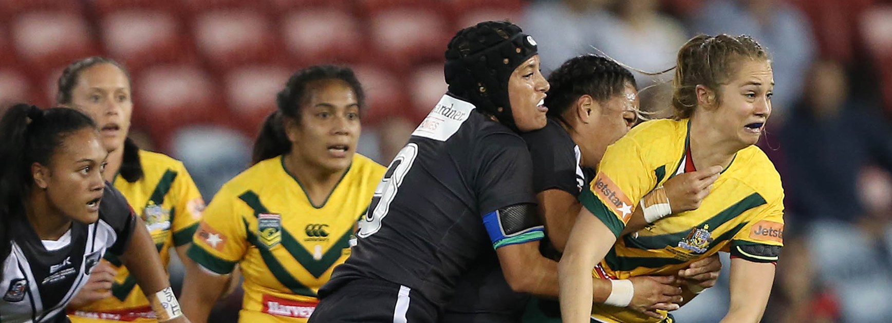 Female Dally M Player of the Year Kezie Apps in action for the Jillaroos against the Kiwi Ferns.