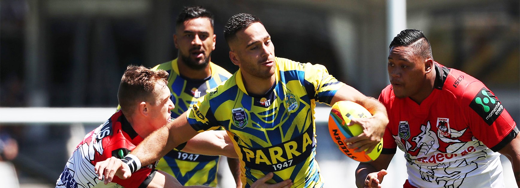 Corey Norman makes a run against the Dragons at the Auckland Nines.